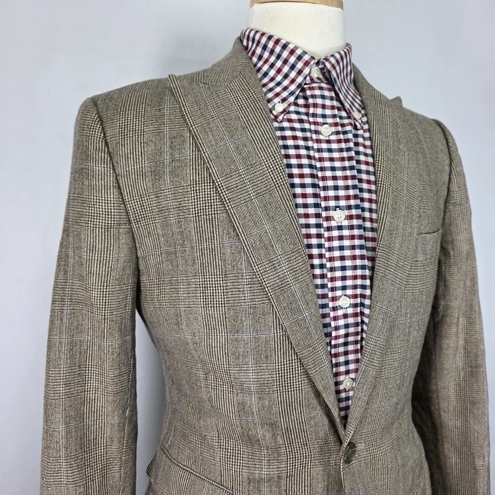 Stafford Men's Sport Coat Blazer Two Button Peak Brown Flannel‎ Wool 38L Slim